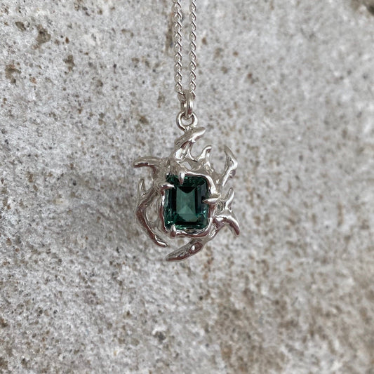 Maxi KHAOS sterling silver and blue green tourmaline necklace V