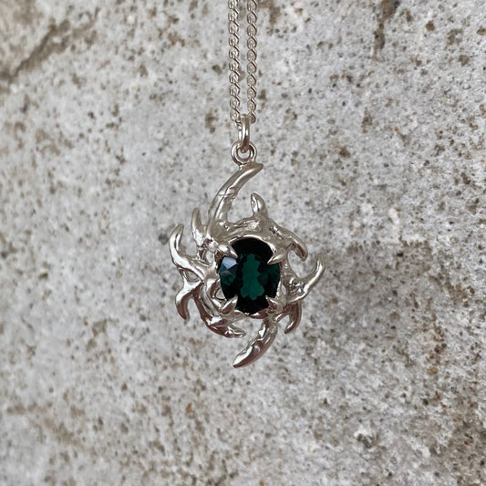 Maxi KHAOS sterling silver and dark green tourmaline necklace VI