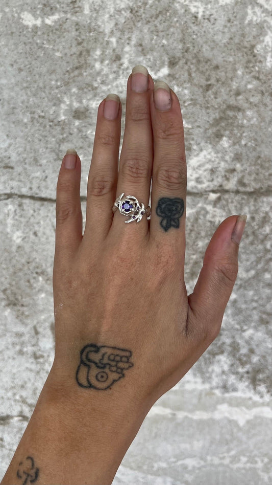 Mini KHAOS sterling silver and 7 Amethysts ring XIX