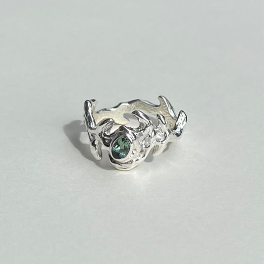 Mini KHAOS sterling silver and green Tourmaline ring XXI