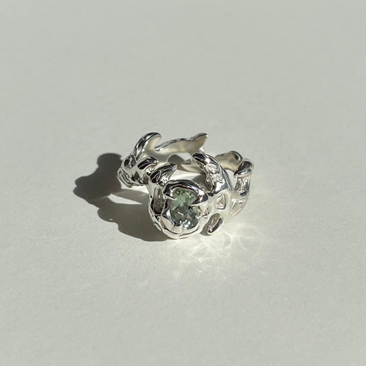 Mini KHAOS sterling silver and Prasiolite ring XXIV