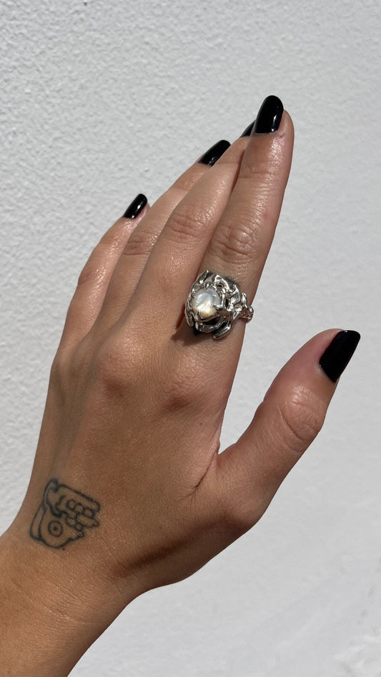 KHAOS sterling silver and Mother of pearl ring