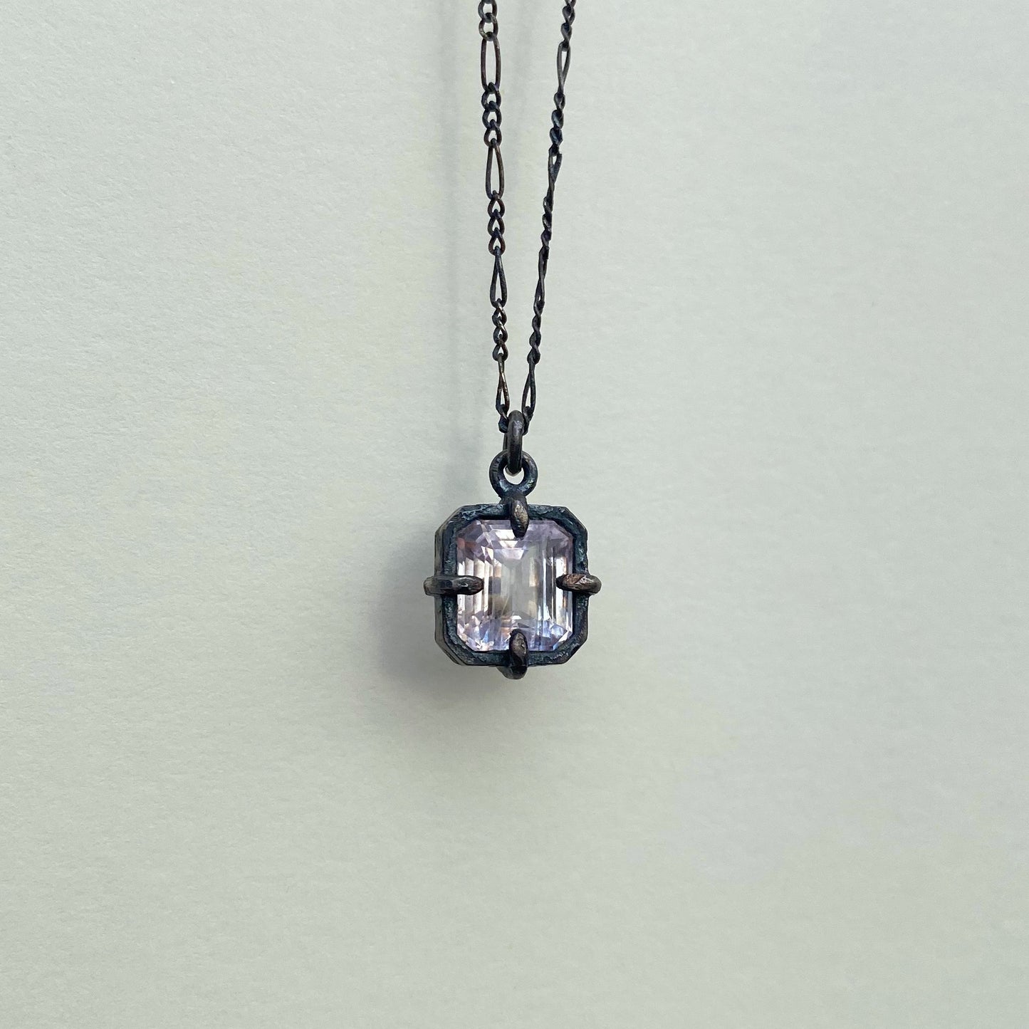 BLACK VELVET patinated sterling silver and Kunzite necklace I