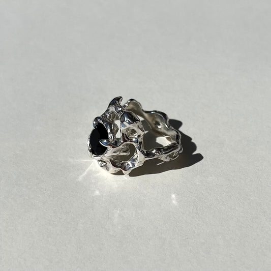 KHAOS sterling silver and round Onyx ring VII