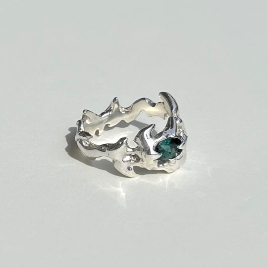 Mini KHAOS sterling silver and turquoise Tourmaline ring IV