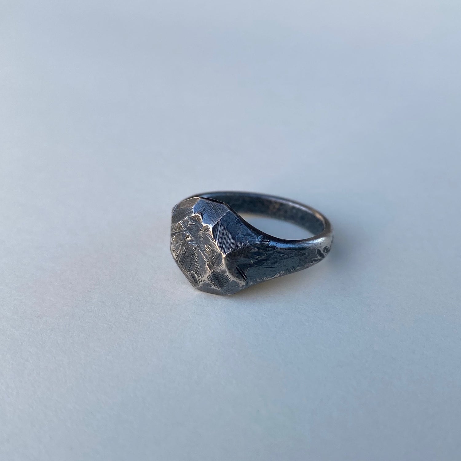 TEKTITE patinated sterling silver ring