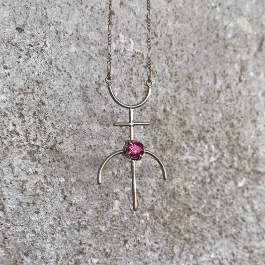ASTROS SYMBOLS sterling silver and pink Tourmaline necklace I