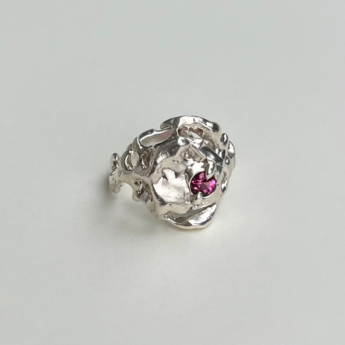 KHAOS sterling silver and pink Tourmaline chevaliere ring I