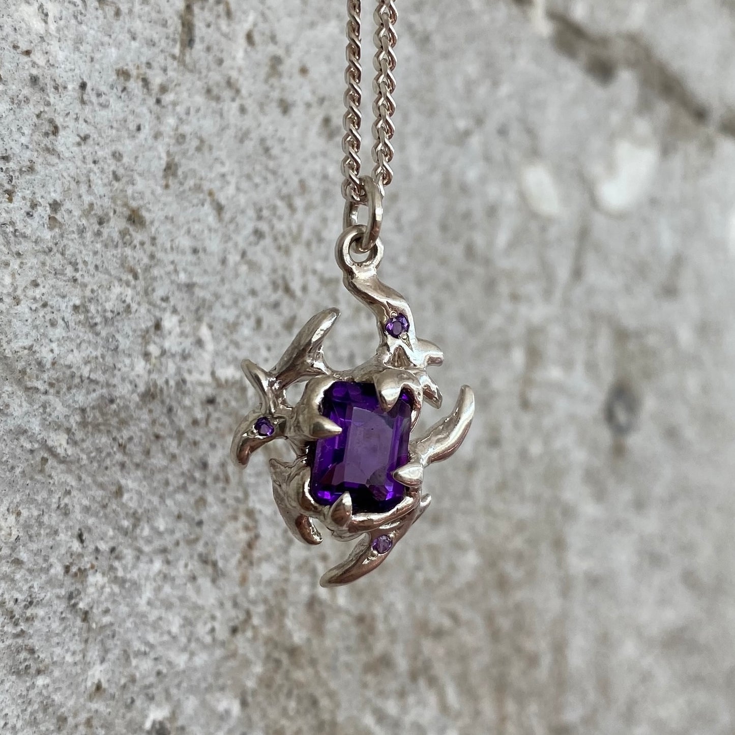 Maxi KHAOS sterling silver and 4 Amethysts necklace IV