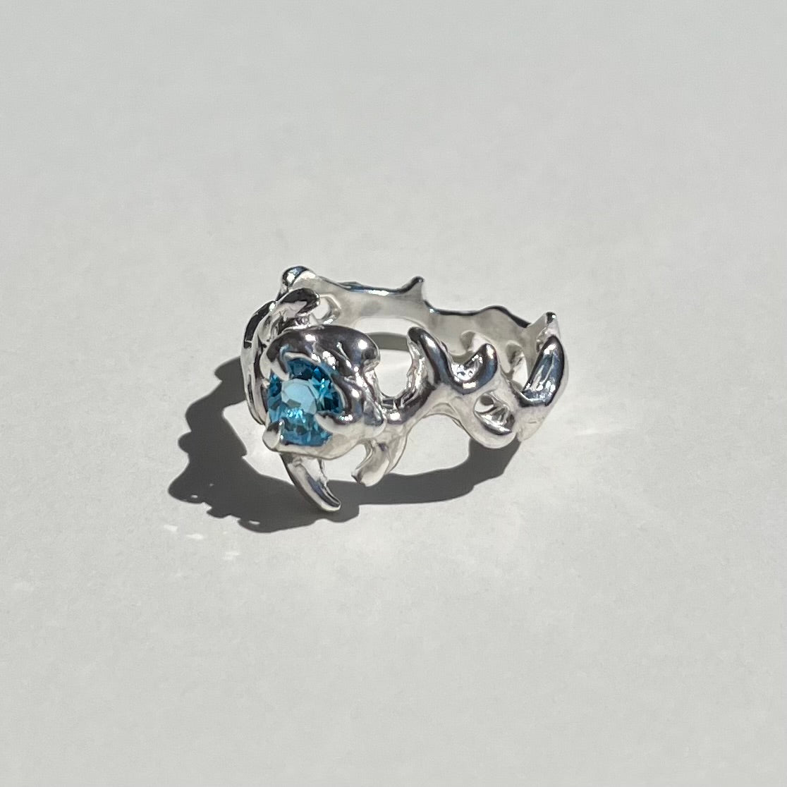 Mini KHAOS sterling silver and Swiss Blue Topaz ring XIII