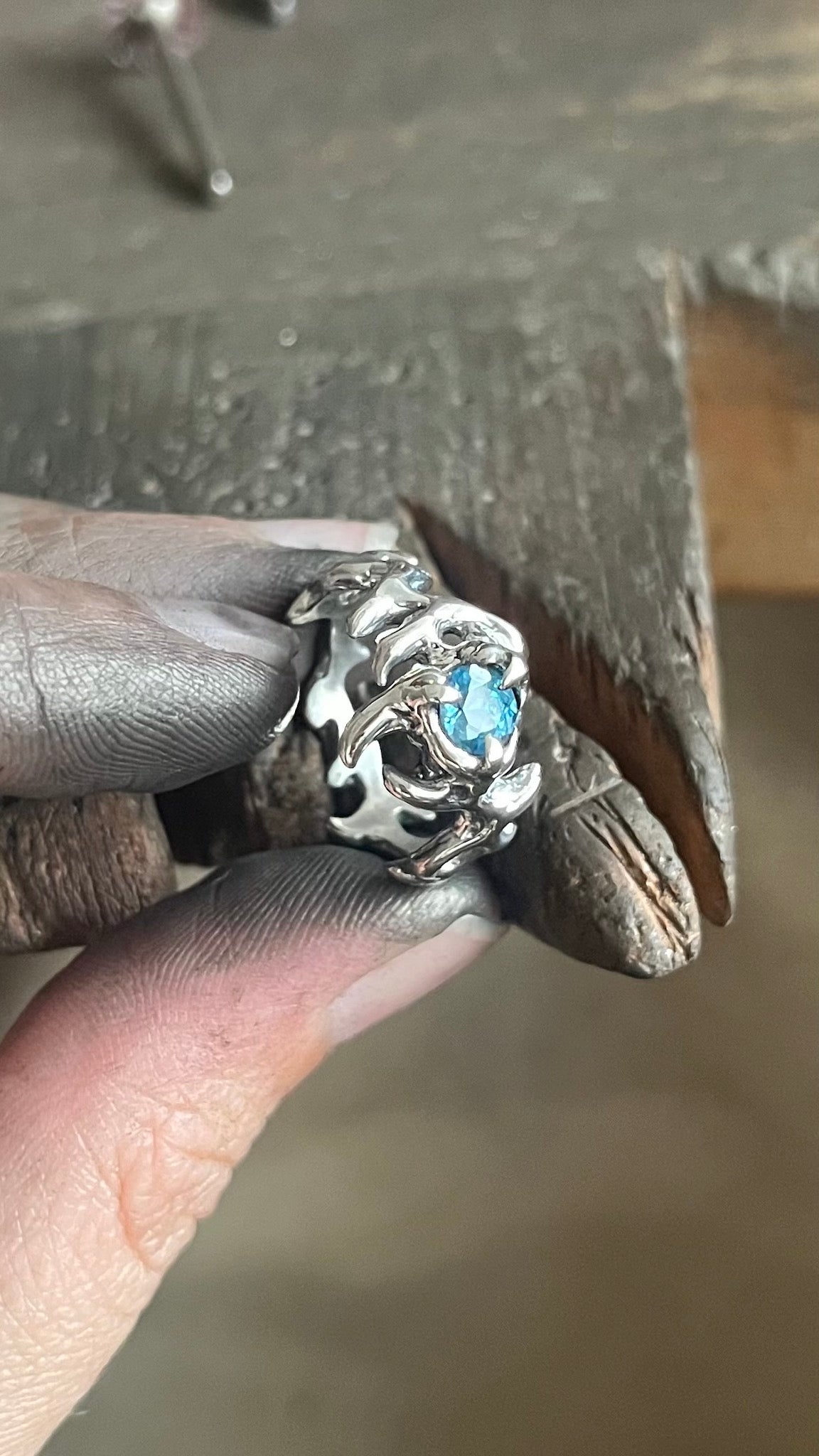 Mini KHAOS sterling silver and Swiss Blue Topaz ring XIII