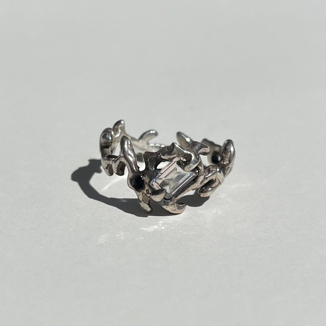 Mini KHAOS patinated sterling silver and Morganite ring XI