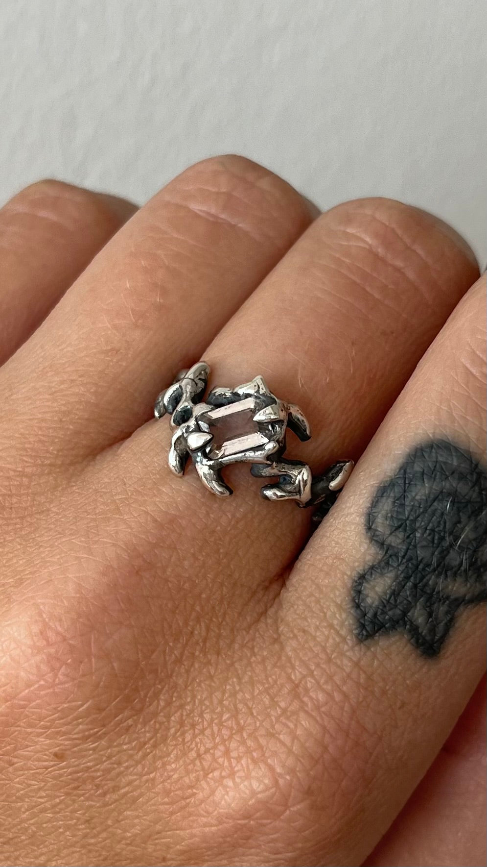 Mini KHAOS patinated sterling silver and Morganite ring XI