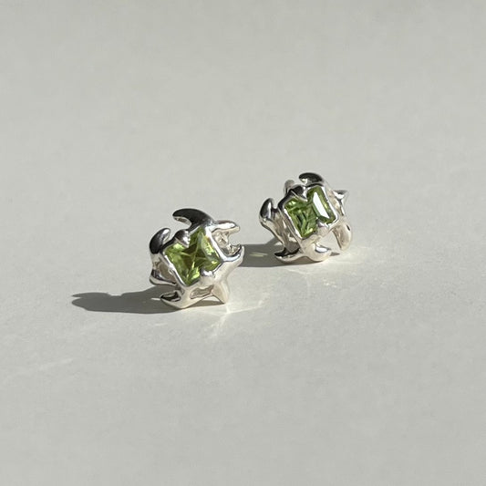 Mini KHAOS sterling silver earrings with square cut gemstone