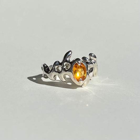 Mini KHAOS sterling silver ring with oval cut citrine gemstone