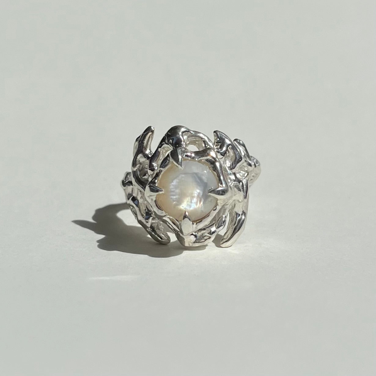 KHAOS sterling silver and Mother of pearl ring