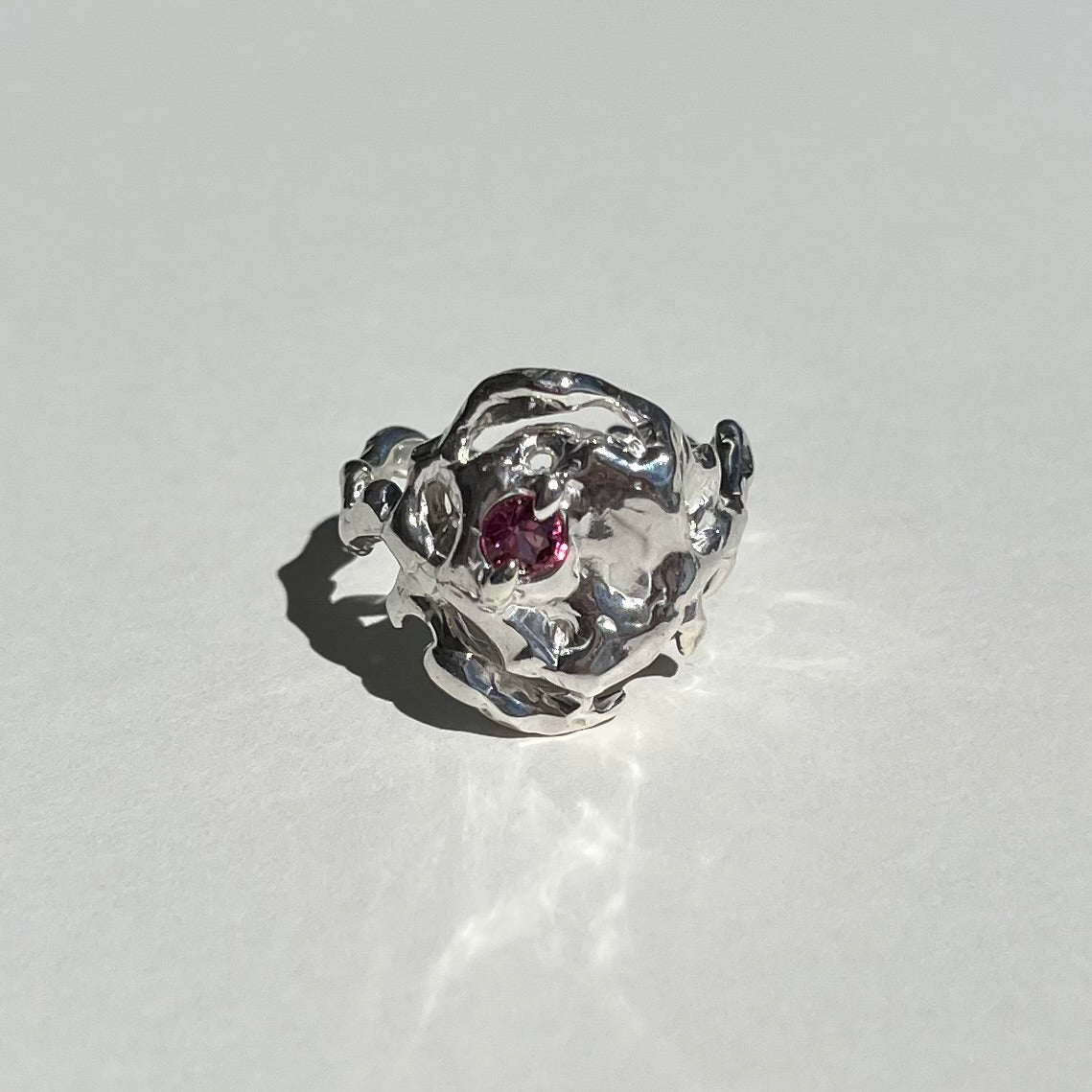 KHAOS sterling silver and pink Tourmaline chevaliere ring I