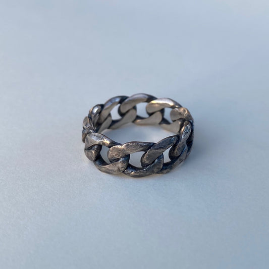 TEKTITE patinated sterling silver chain link ring III